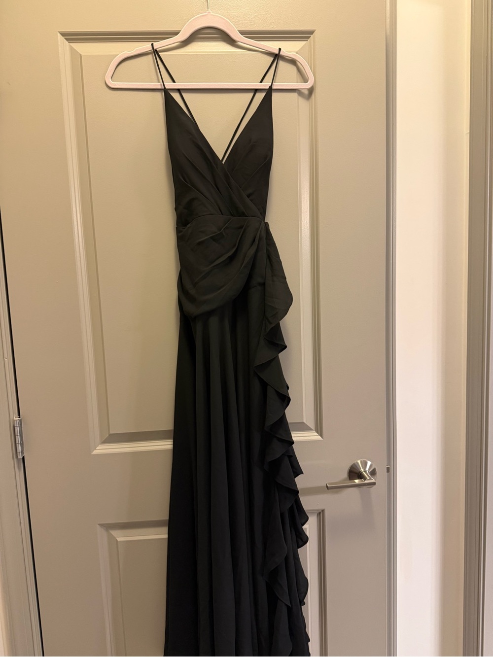 Fame and Partners Black Ruffle-Trim Maxi Dress